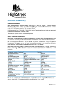 High Street Insurance Brokers Limited Disclosure Statement